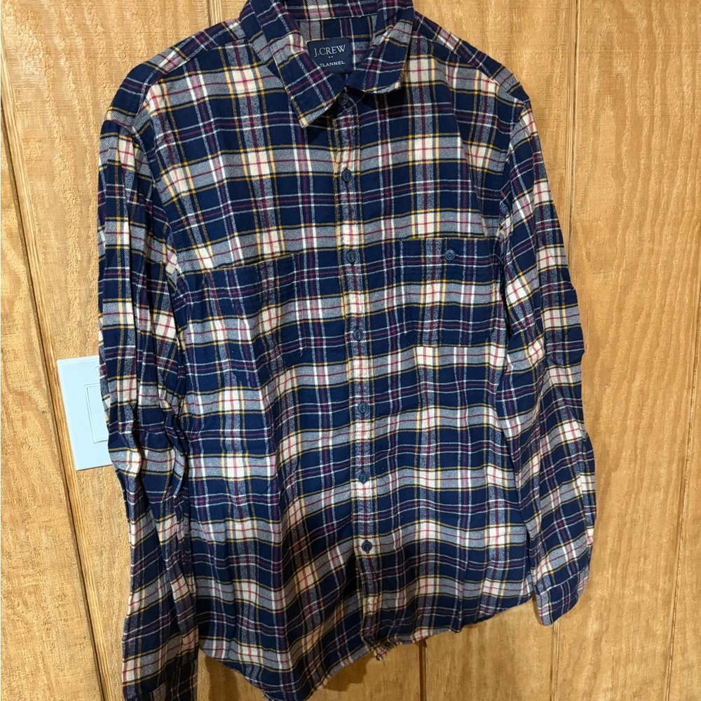 J. Crew Men's Navy and White Plaid Shirt